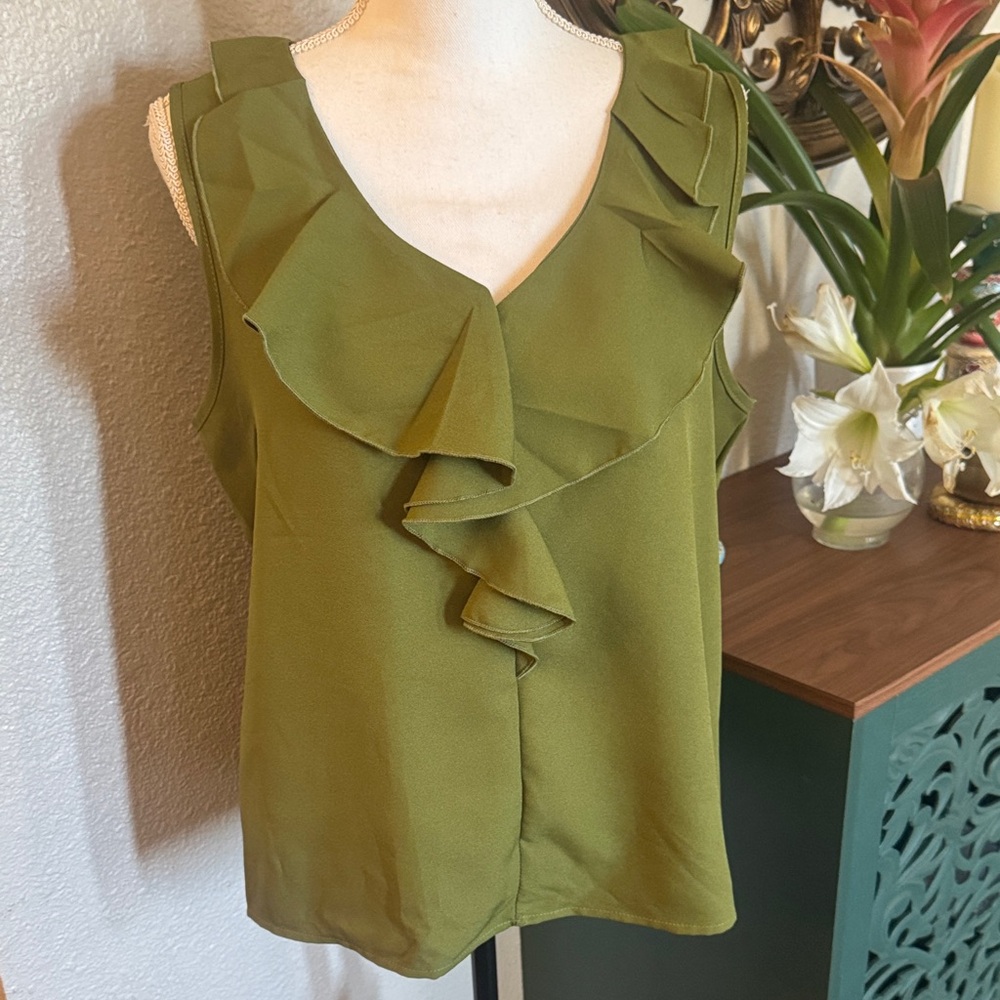 Green Ruffle Sleeveless Top